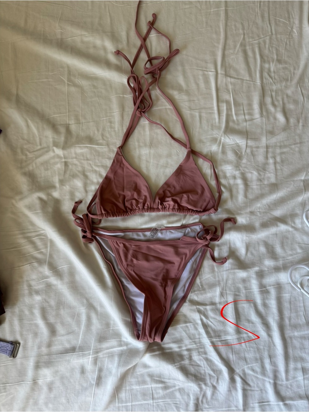 SHEIN Dusty Rose Tie-Side Triangle Bikini Set